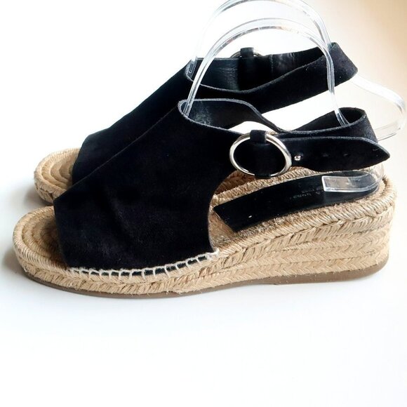 Rag & Bone Calla Black Suede Leather Espadrille Wedge Slingback Open Toe Sandals - Picture 3 of 15